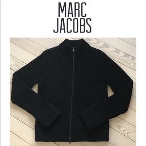 Marc Jacobs Navy Ribbed Zip-up Cardigan 100% Wool